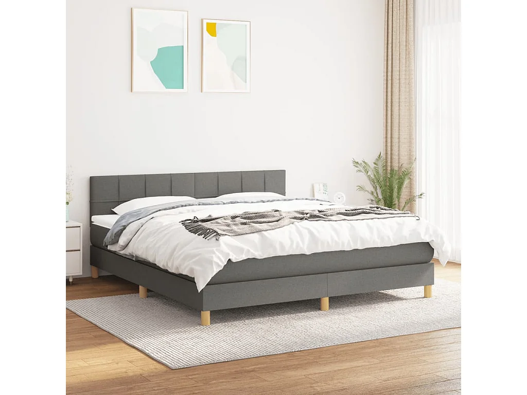 Lit à sommier tapissier avec matelas Gris foncé 160x200 Tissu 4