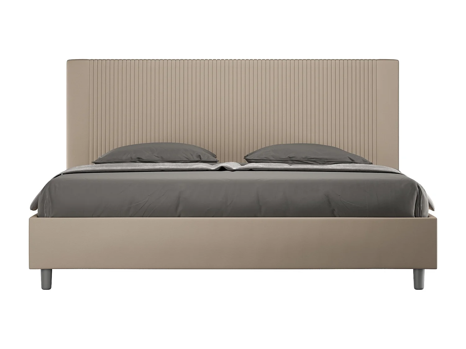 Lit moderne avec tête de lit rayures verticales matelassé simili cuir Bazen-Couleur Beige-180x200-Option Avec sommier