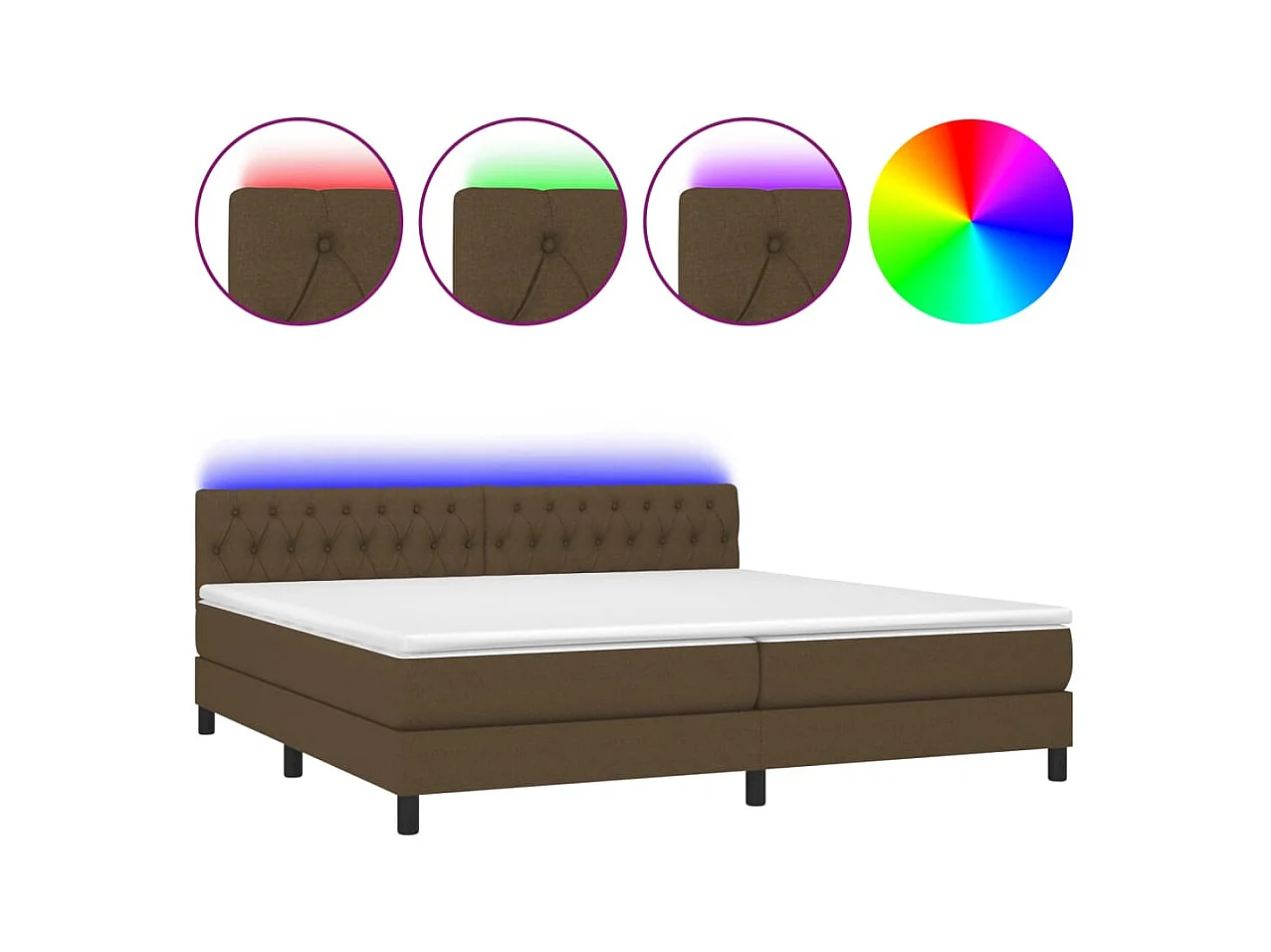 Lit à sommier tapissier matelas et LED Marron foncé 200x200 Tissu