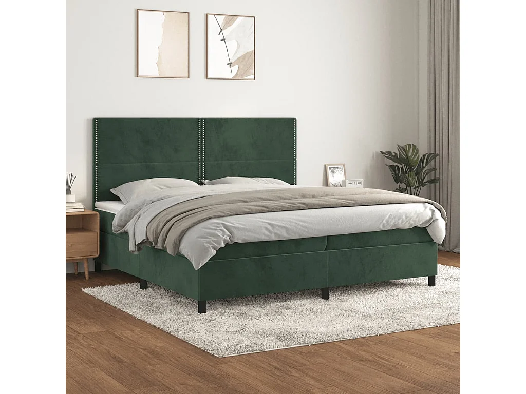Lit à sommier tapissier et matelas Vert foncé 200x200 Velours 5