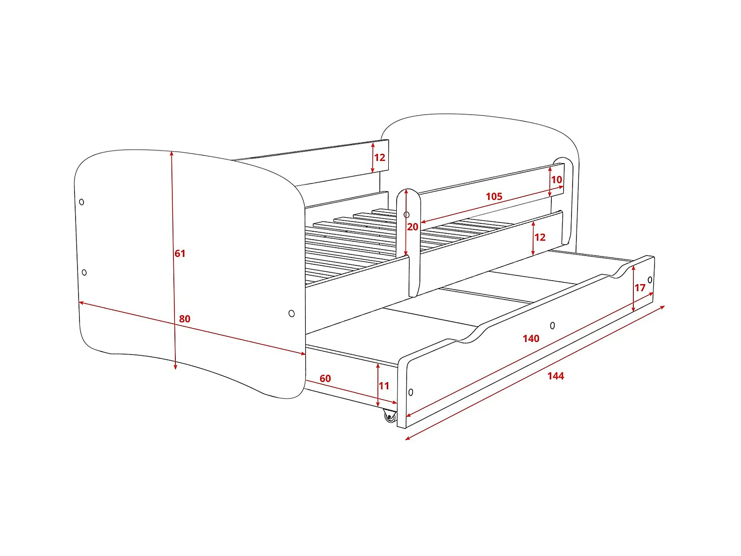 Lit enfant vert avec sommiers et barrière de sécurité amovible Drimy-Matelas mousse-80x180-Tiroirs Avec tiroir