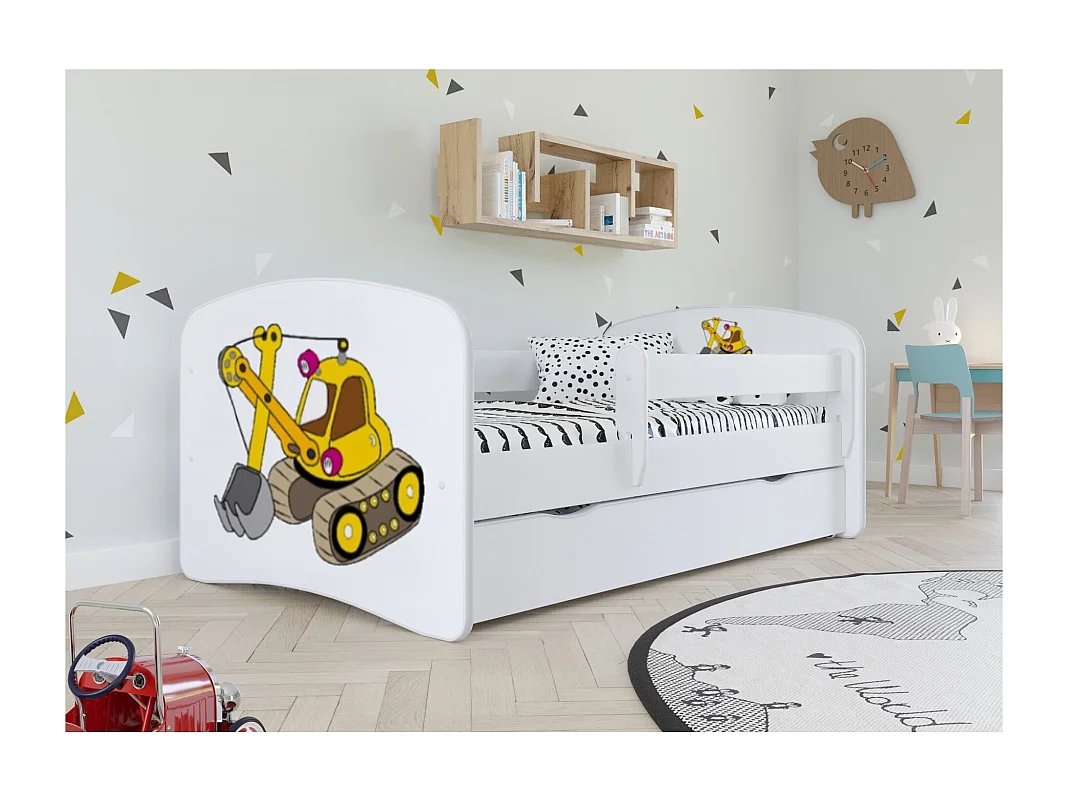 Cama infantil versión grúa con somieres y barrera de seguridad extraíble Drimy-Colchones de espuma-Ropa de cama 80x160 cm