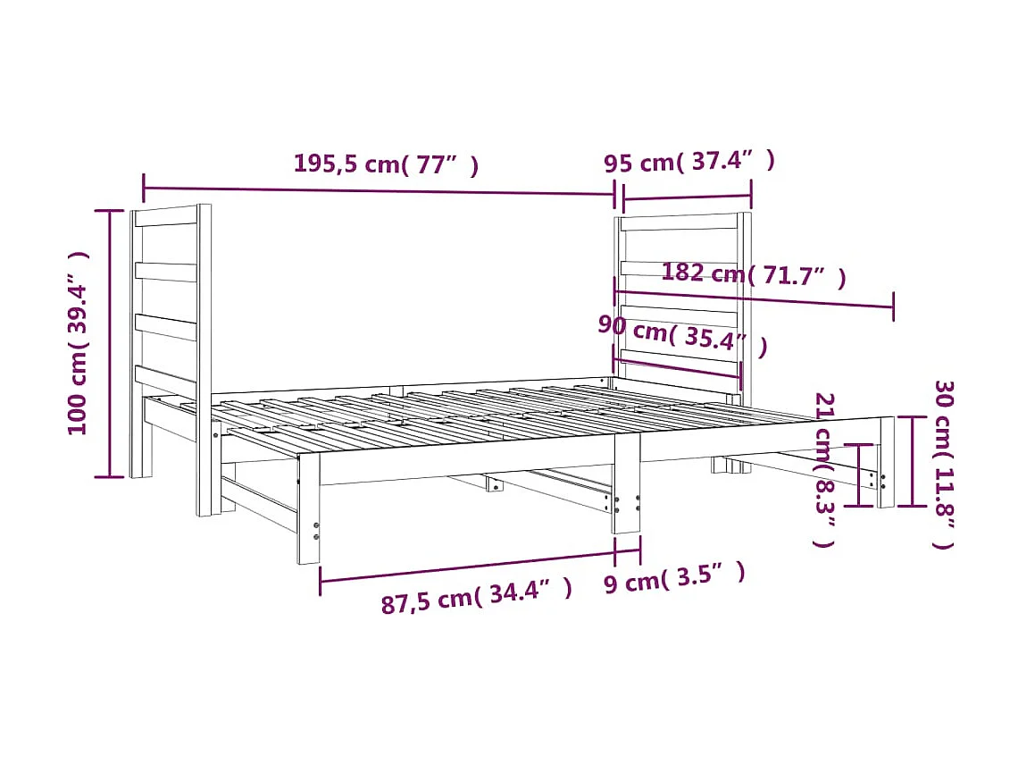 Lit coulissant 2x(90x190) cm Bois de pin massif 9