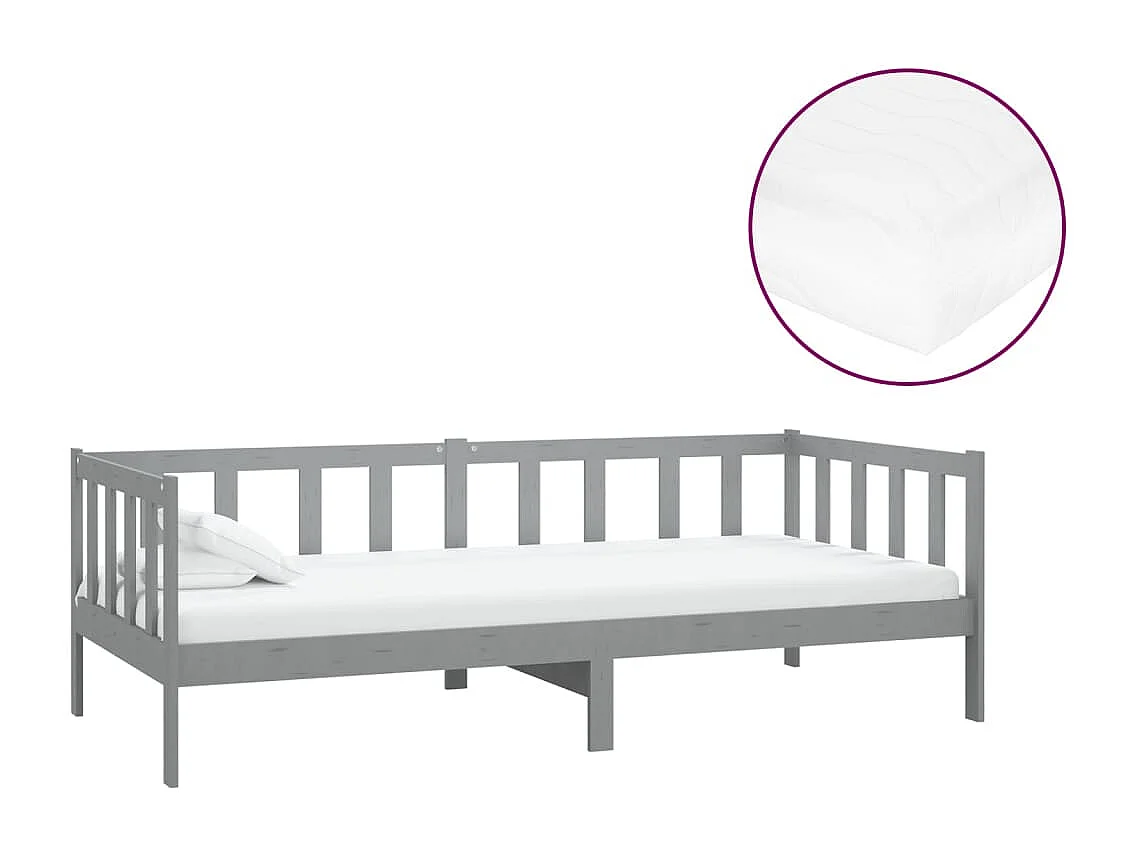 Lit avec matelas 90x200 Gris Bois de pin massif 8