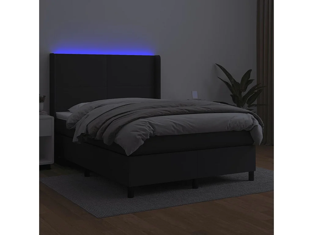 Lit à sommier tapissier avec matelas et LED Noir 140x190 Similicuir