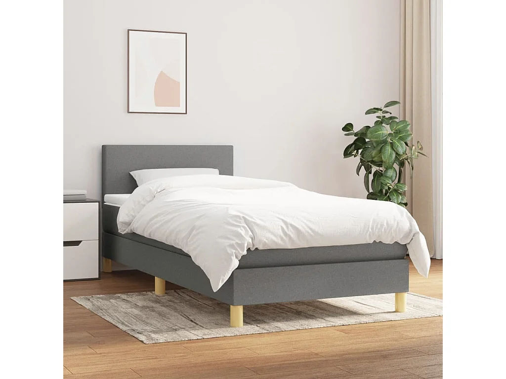 Lit à sommier tapissier et matelas Gris foncé 90x190 Tissu 3