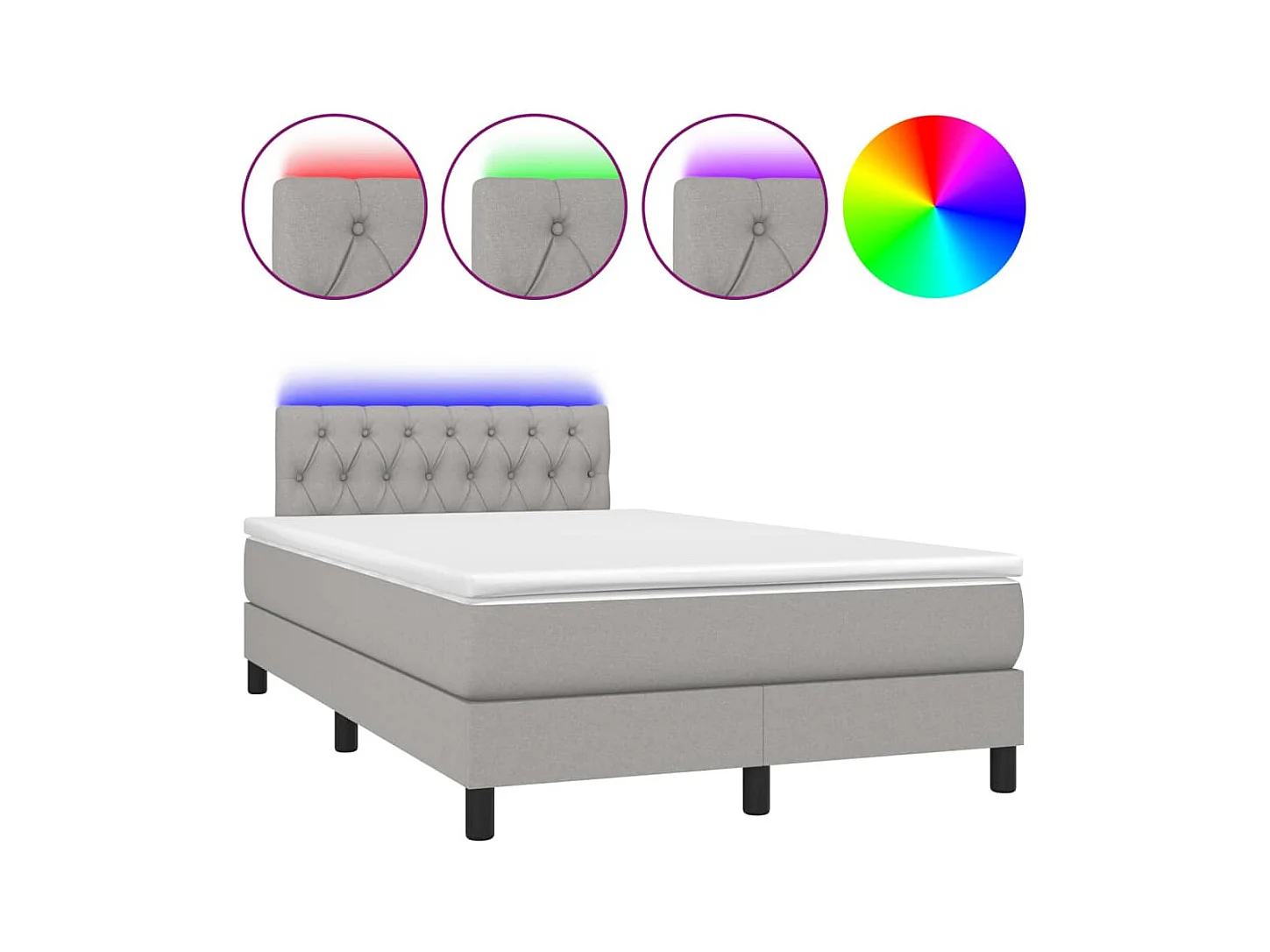 Lit à sommier tapissier matelas et LED Gris clair 120x200 Tissu