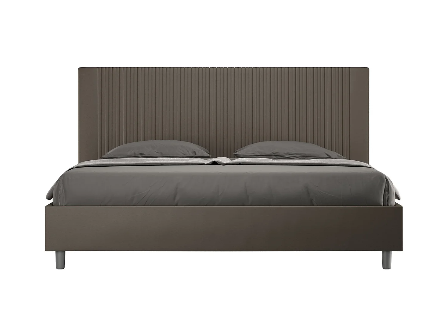 Lit moderne avec tête de lit rayures verticales matelassé simili cuir Bazen-Couleur Marron-180x200-Option Avec coffre