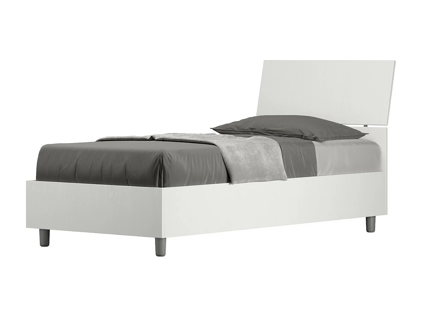 Renoma houten bed met schuin hoofdbord-Kleur Wit-Slapen 80x200cm-Versie zonder boxspring