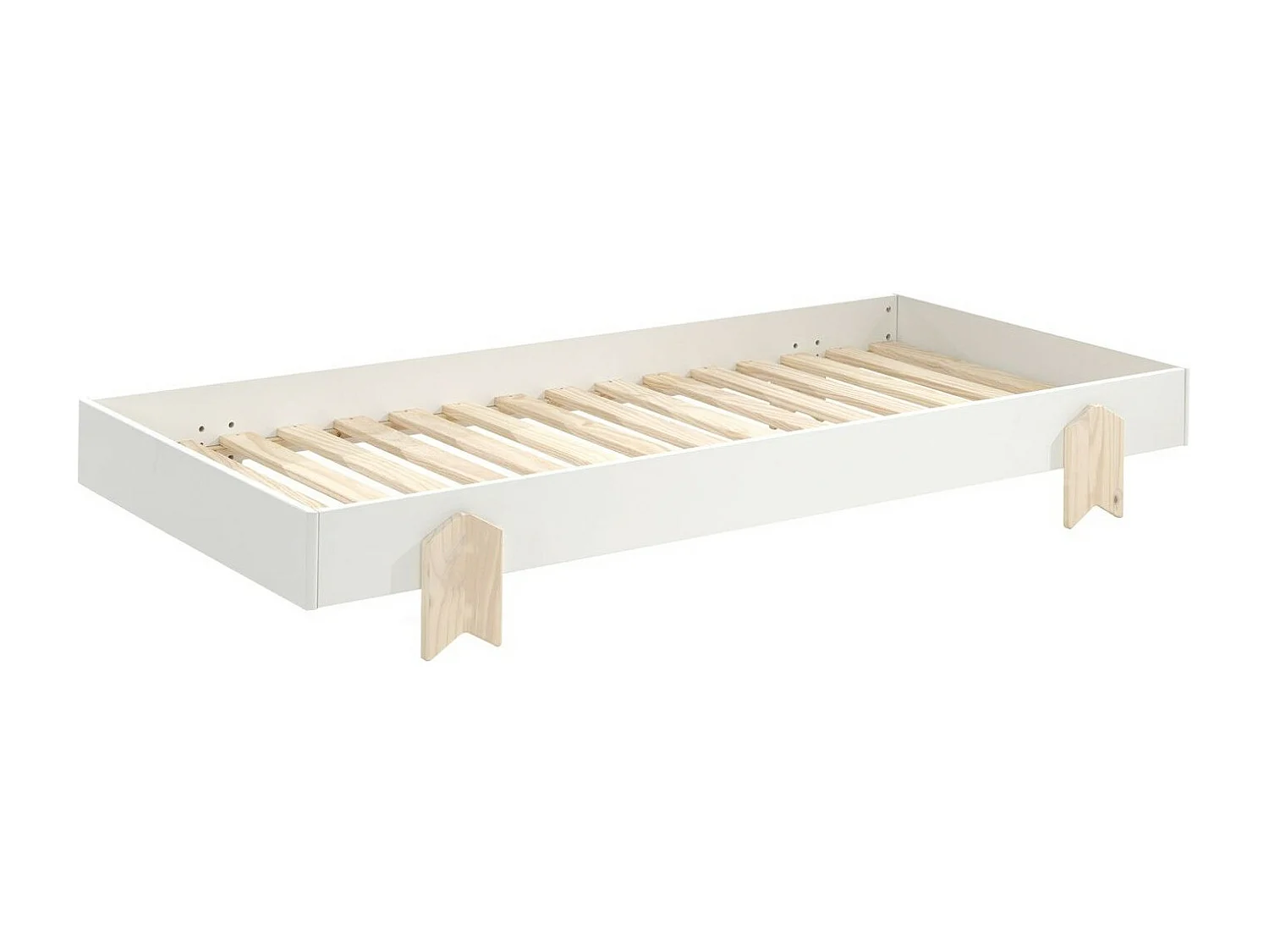 Bed 90x200 cm massief wit grenen en licht hout Ridulo