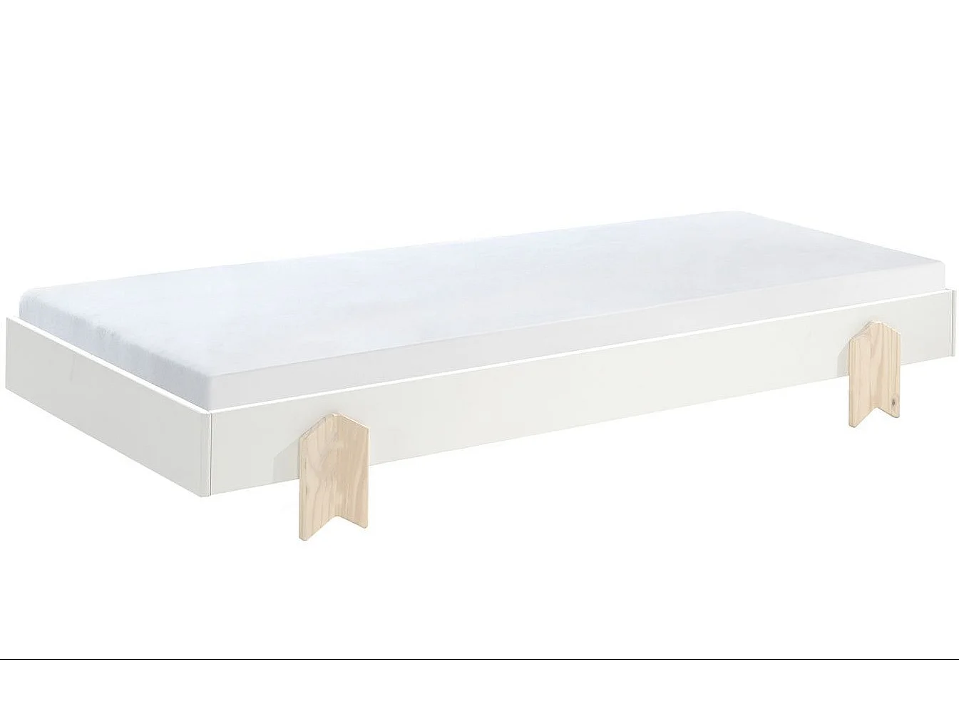Bed 90x200 cm massief wit grenen en licht hout Ridulo
