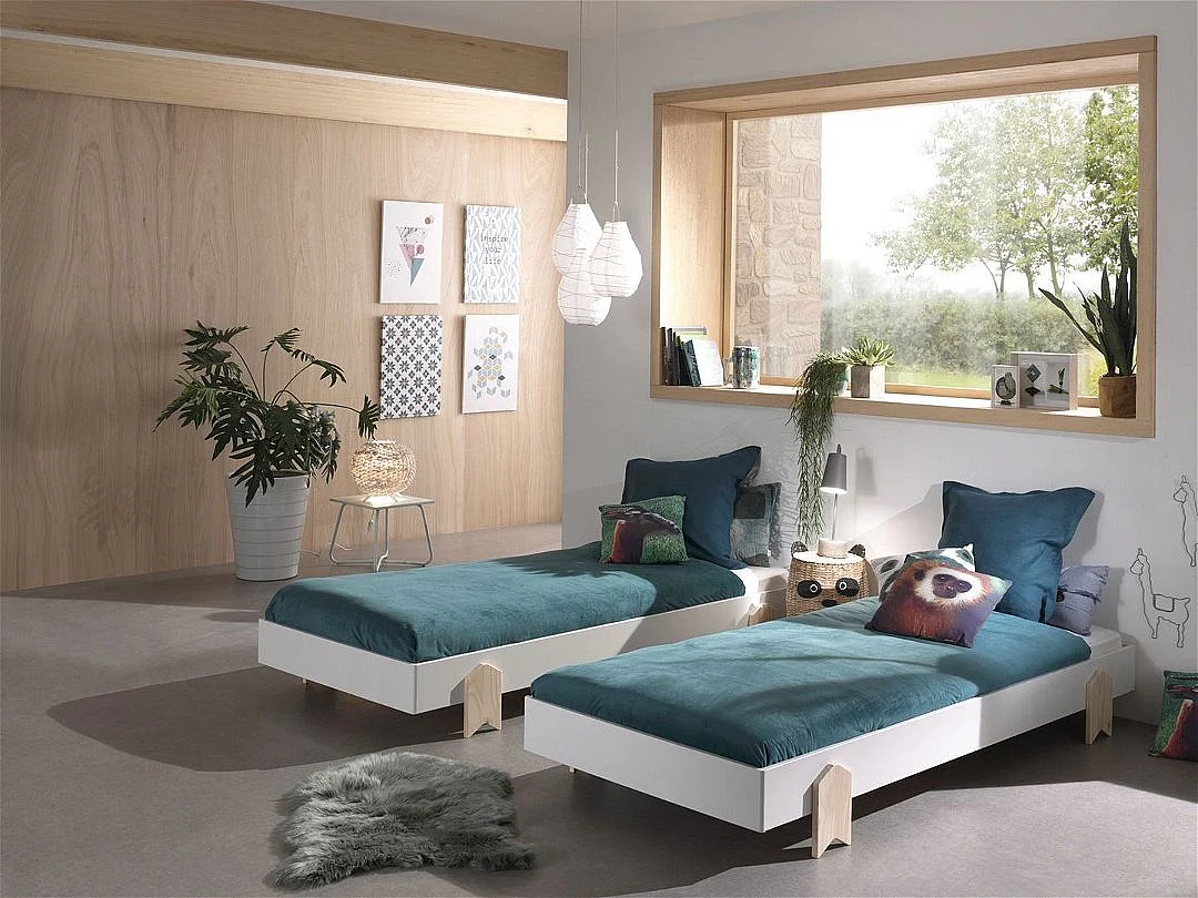 Bed 90x200 cm massief wit grenen en licht hout Ridulo