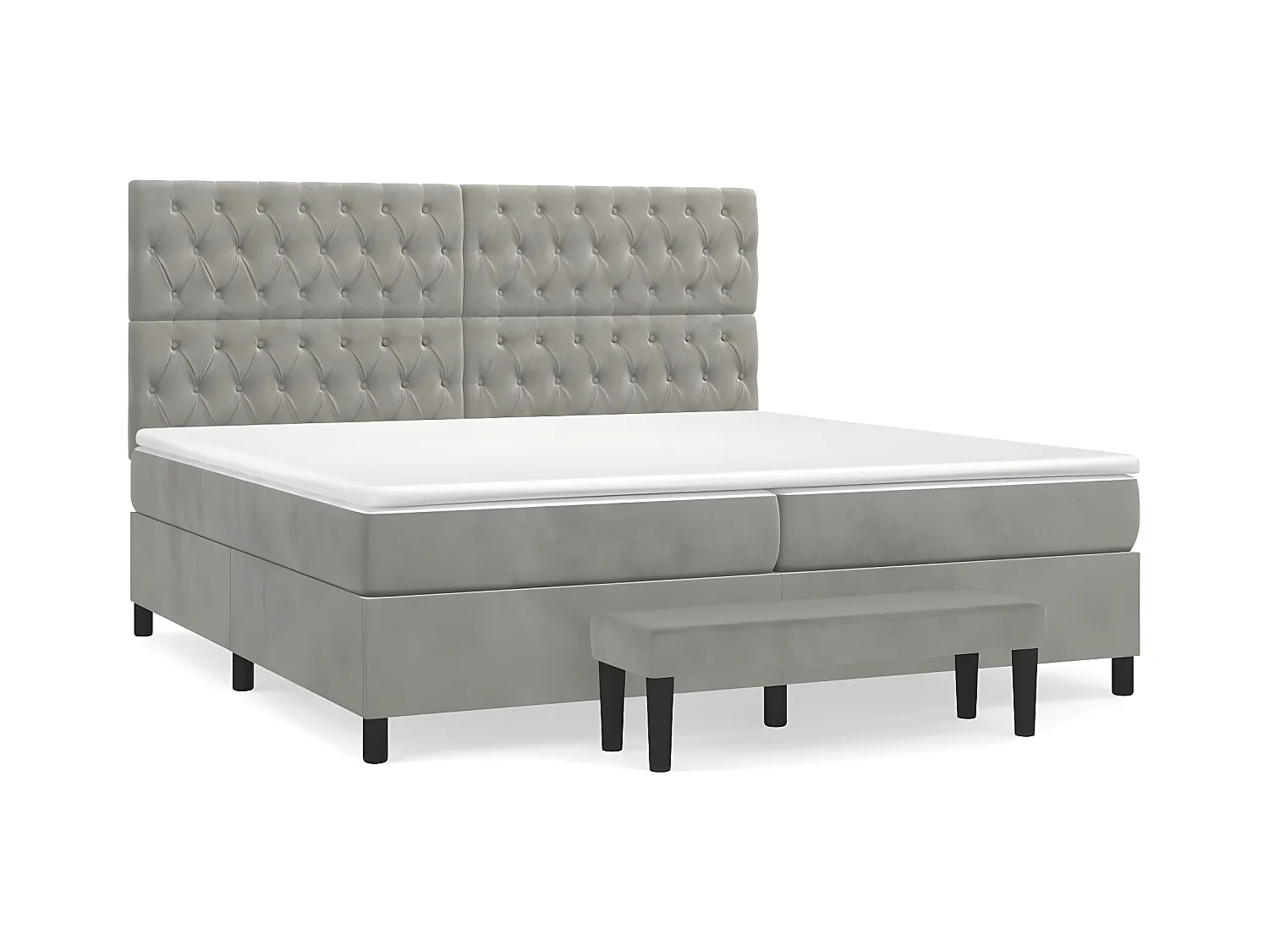 Lit à sommier tapissier et matelas Gris clair 200x200 Velours 4