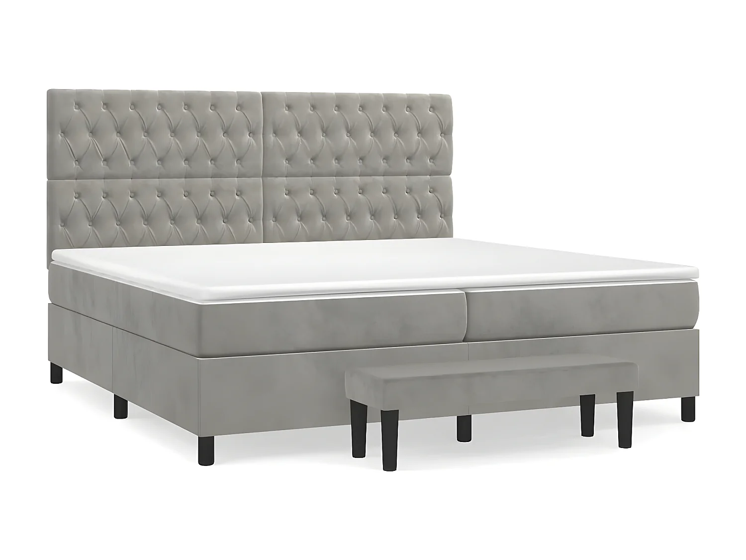 Lit à sommier tapissier et matelas Gris clair 200x200 Velours 4