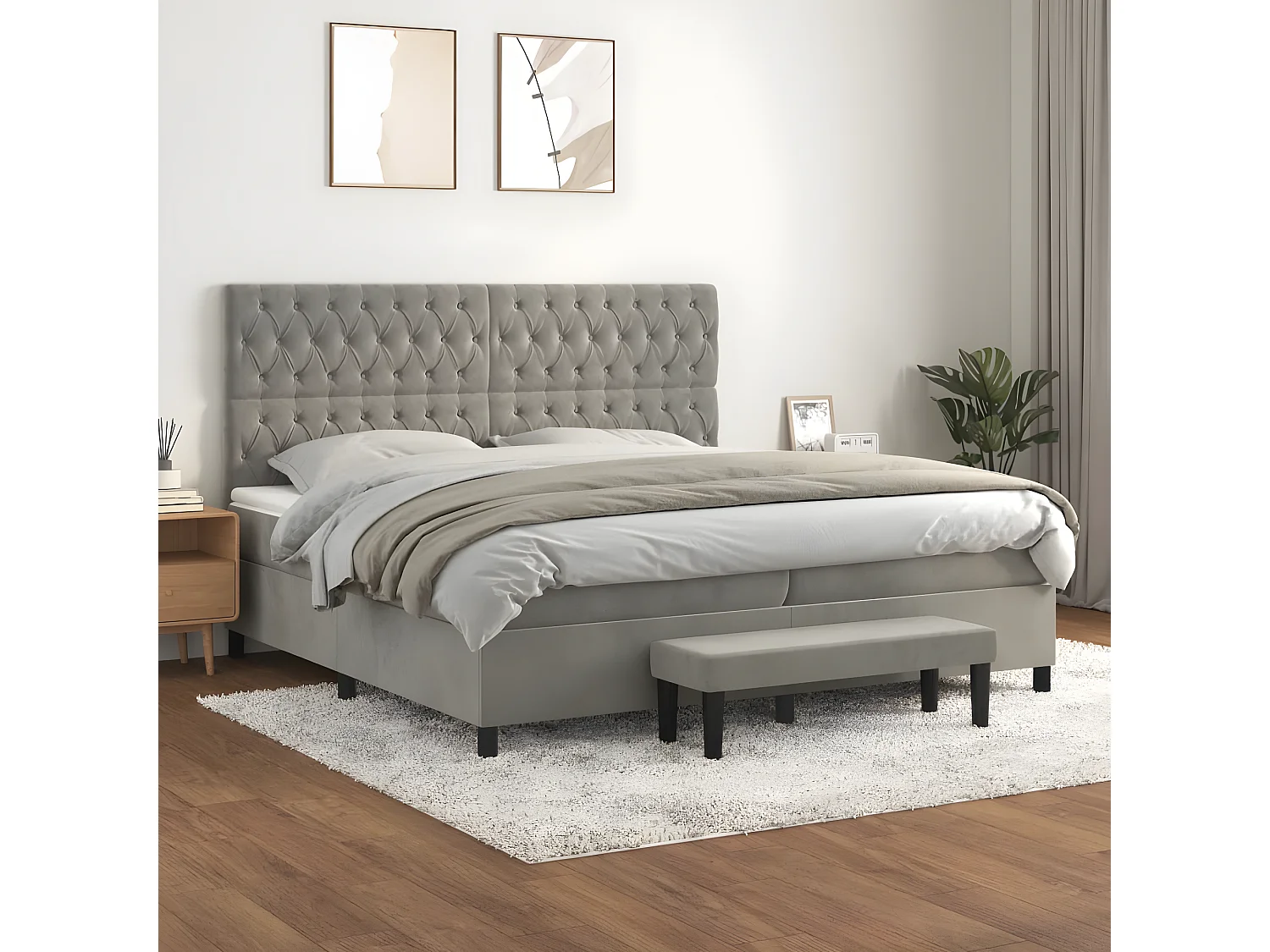 Lit à sommier tapissier et matelas Gris clair 200x200 Velours 4