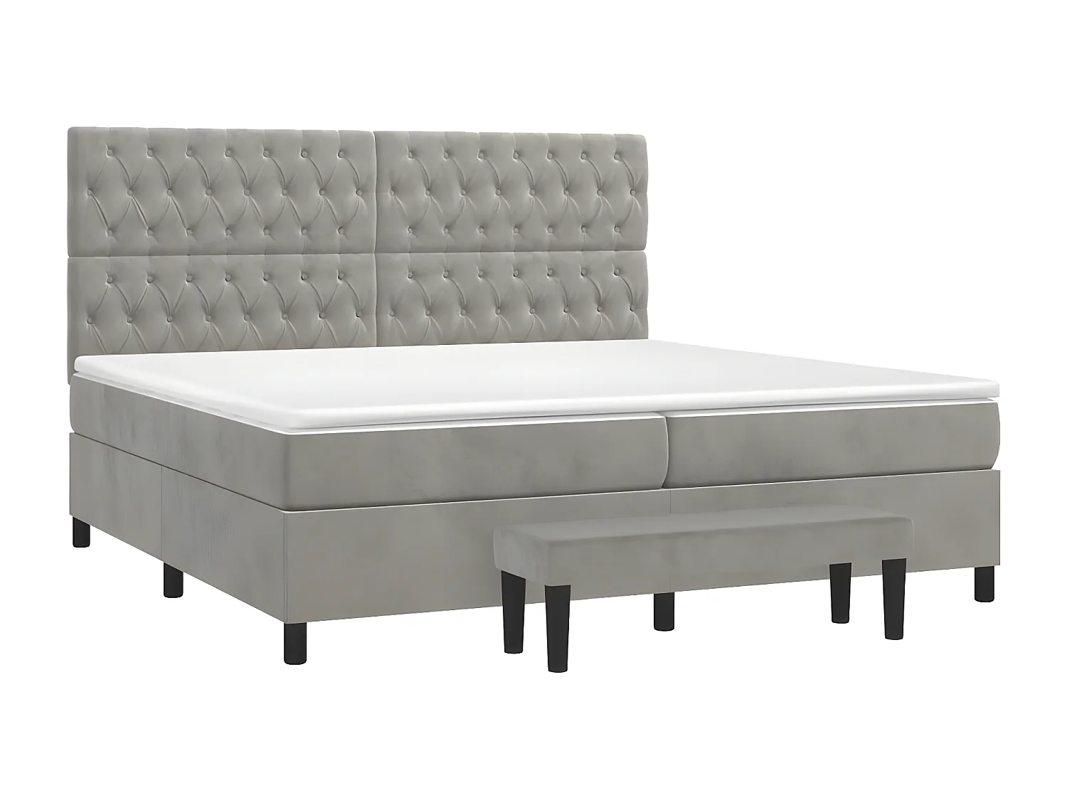 Lit à sommier tapissier et matelas Gris clair 200x200 Velours 4