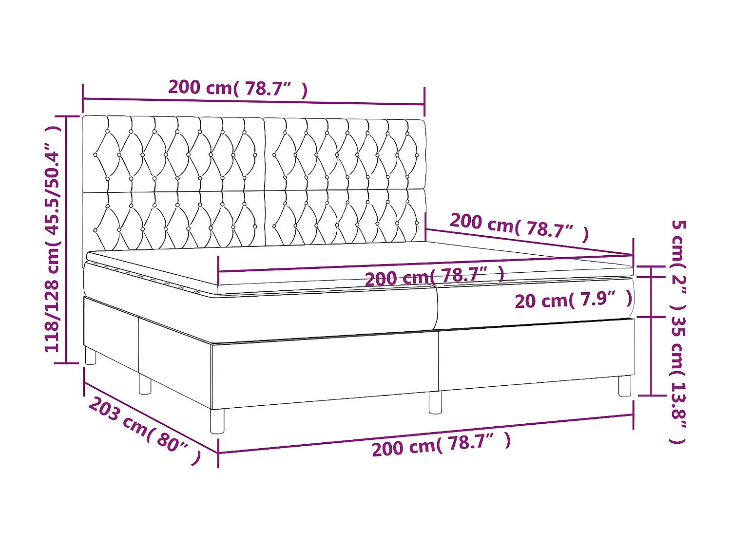 Lit à sommier tapissier et matelas Noir 200x200 Velours