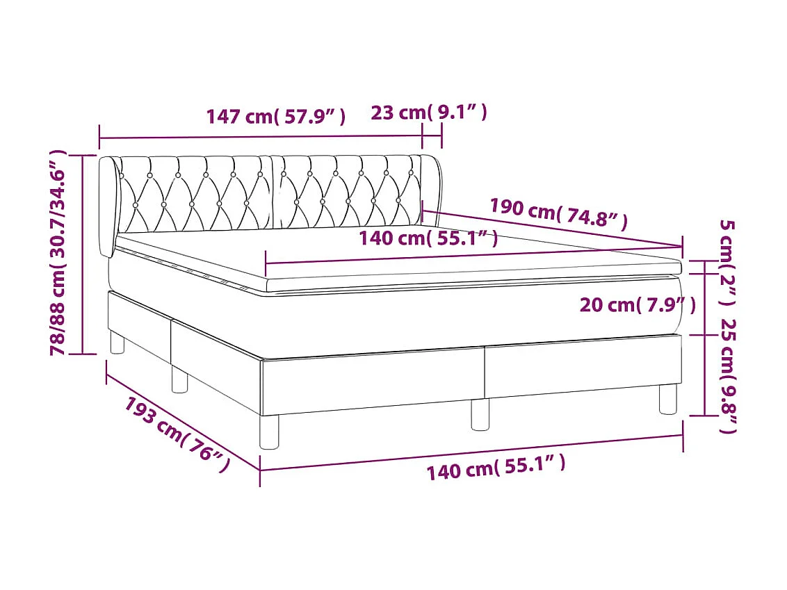Lit à sommier tapissier avec matelas Gris foncé 140x190 Tissu 3