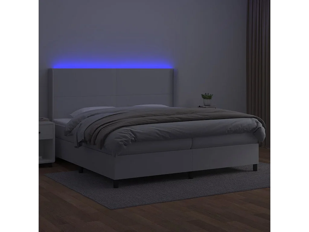 Lit à sommier tapissier et matelas et LED Blanc 200x200 Similicuir
