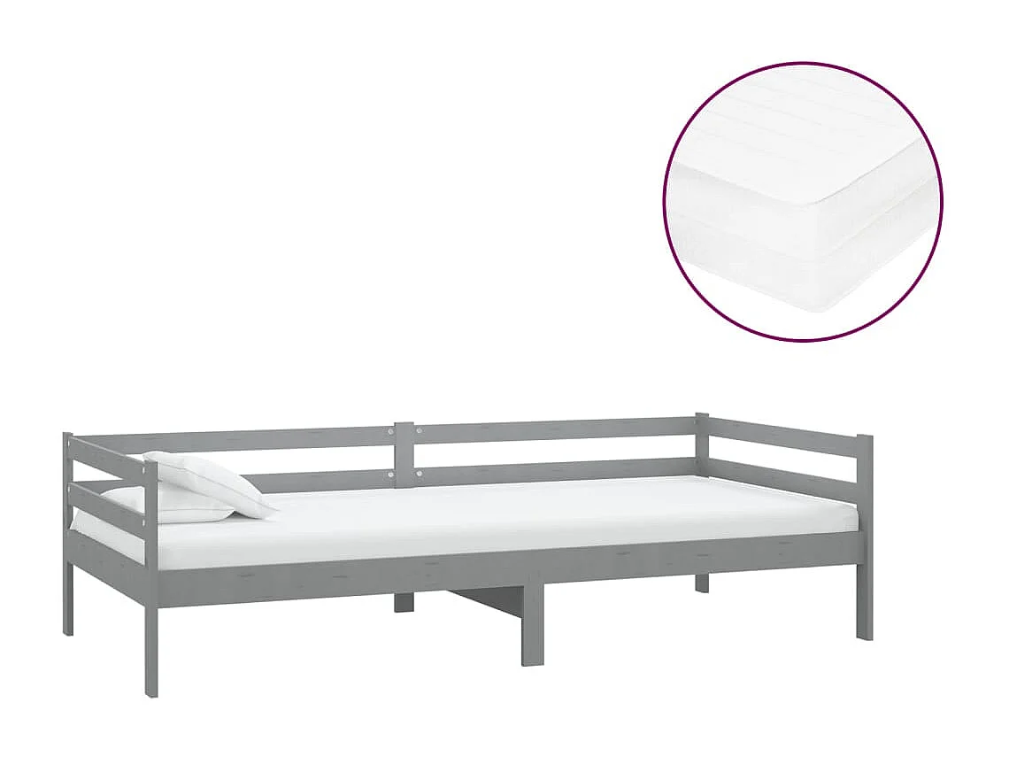 Lit avec matelas 90x200 Gris Bois de pin massif 2