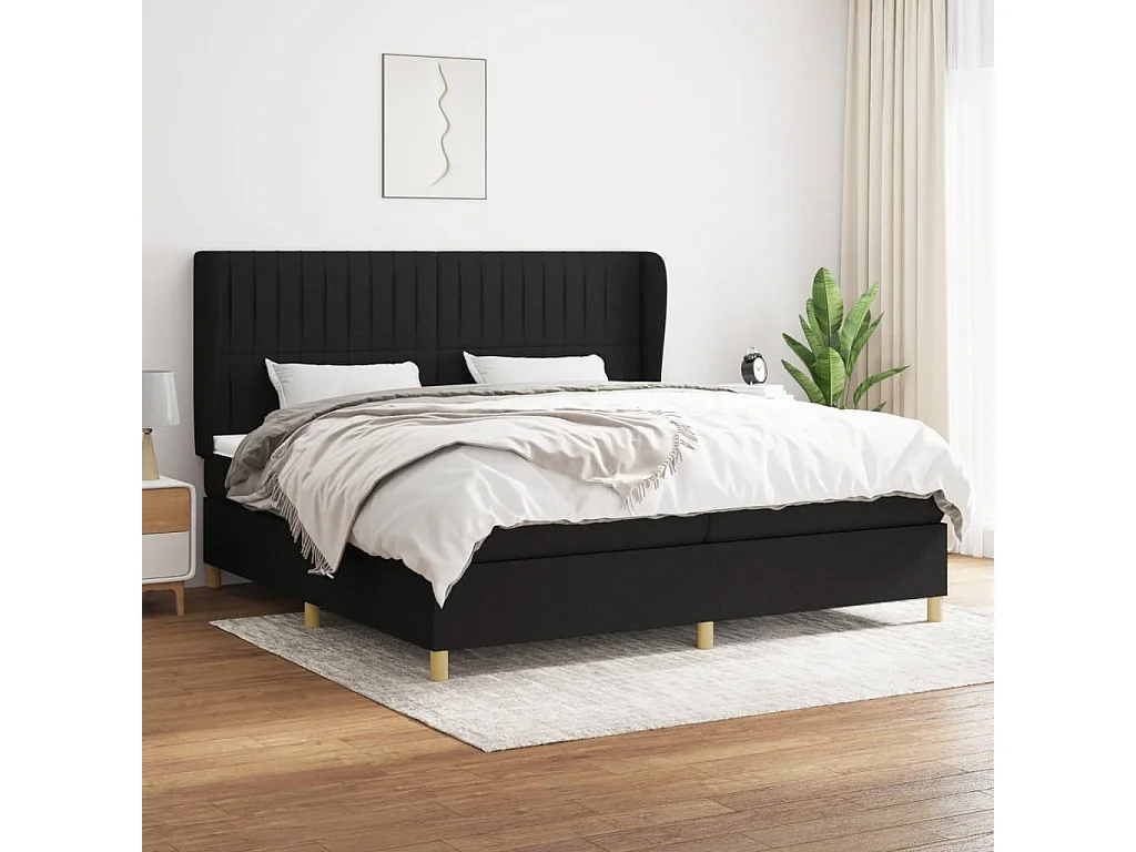 Lit à sommier tapissier avec matelas Noir 200x200 Tissu 8