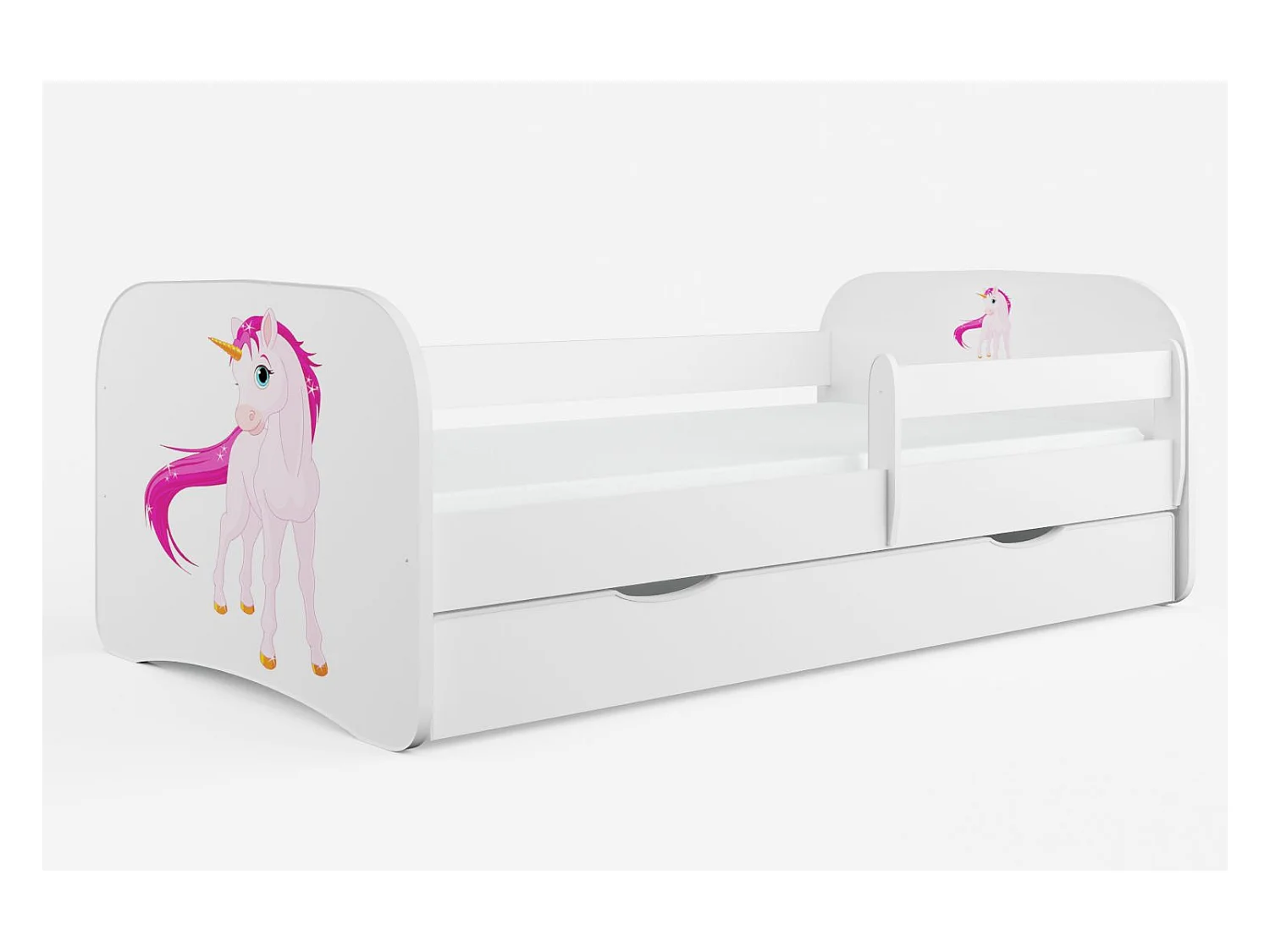 Cama infantil Unicornio con somieres y barrera de seguridad extraíble Drimy-Ropa de cama 80x180 cm-Cajones Con cajón