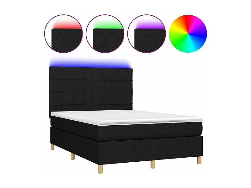 Lit à sommier tapissier avec matelas et LED Noir 140x200 Tissu 3