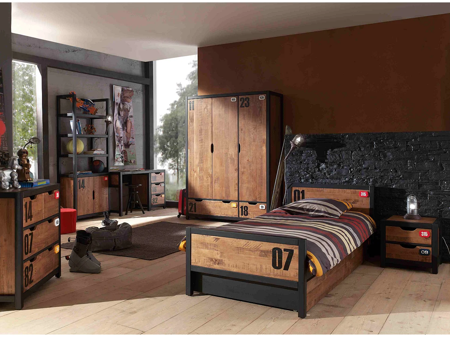 Lit Enfant "Alex" 90x200cm Marron & Noir