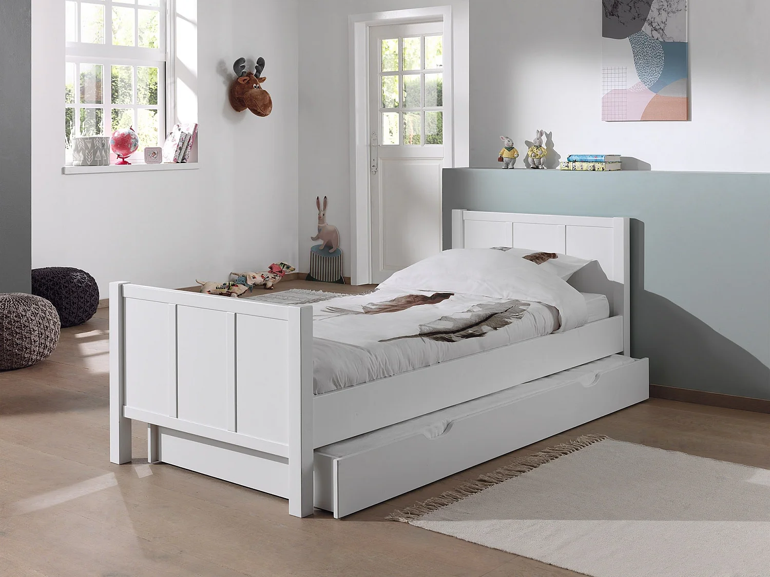 Cama Carly pino macizo blanco 90x200 cm