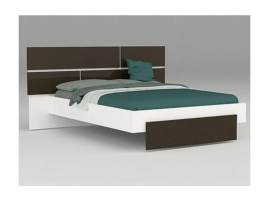 Lit laqué blanc et anthracite avec éclairage à tête de lit à effet graphique Kido 140x190