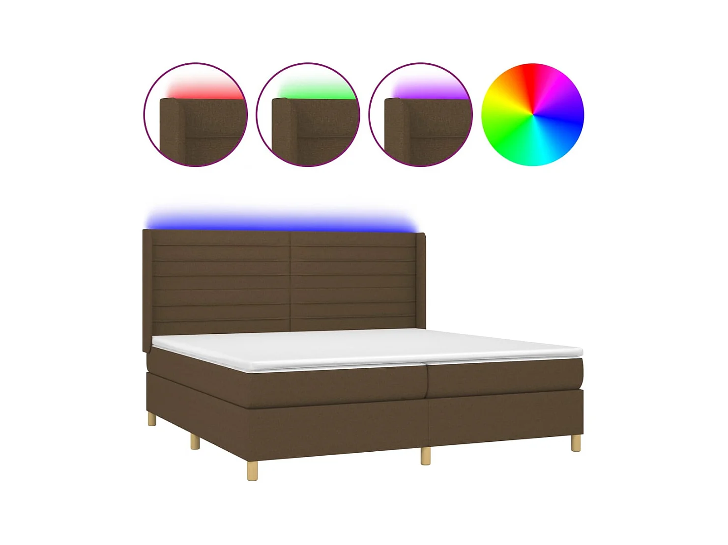 Lit à sommier tapissier matelas et LED Marron foncé 200x200 Tissu 3