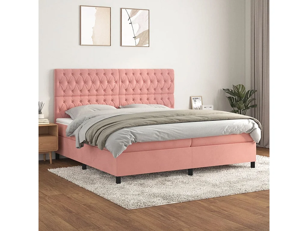 Lit à sommier tapissier avec matelas Rose 200x200 Velours 2