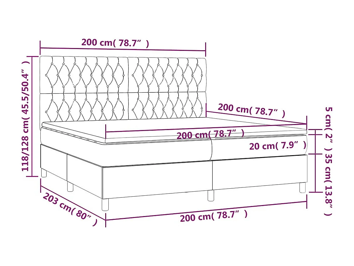 Lit à sommier tapissier avec matelas Rose 200x200 Velours 2