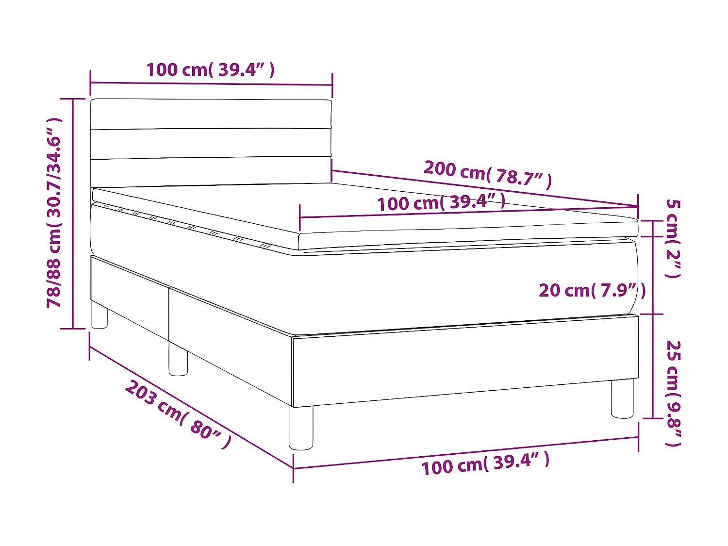 Lit à sommier tapissier avec matelas Bleu 100x200 Tissu 2