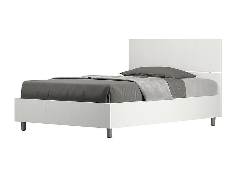 Cama Renoma de madera con cabecero inclinado.-Color Blanco-Ropa de cama 120x200 cm-Versión Con base