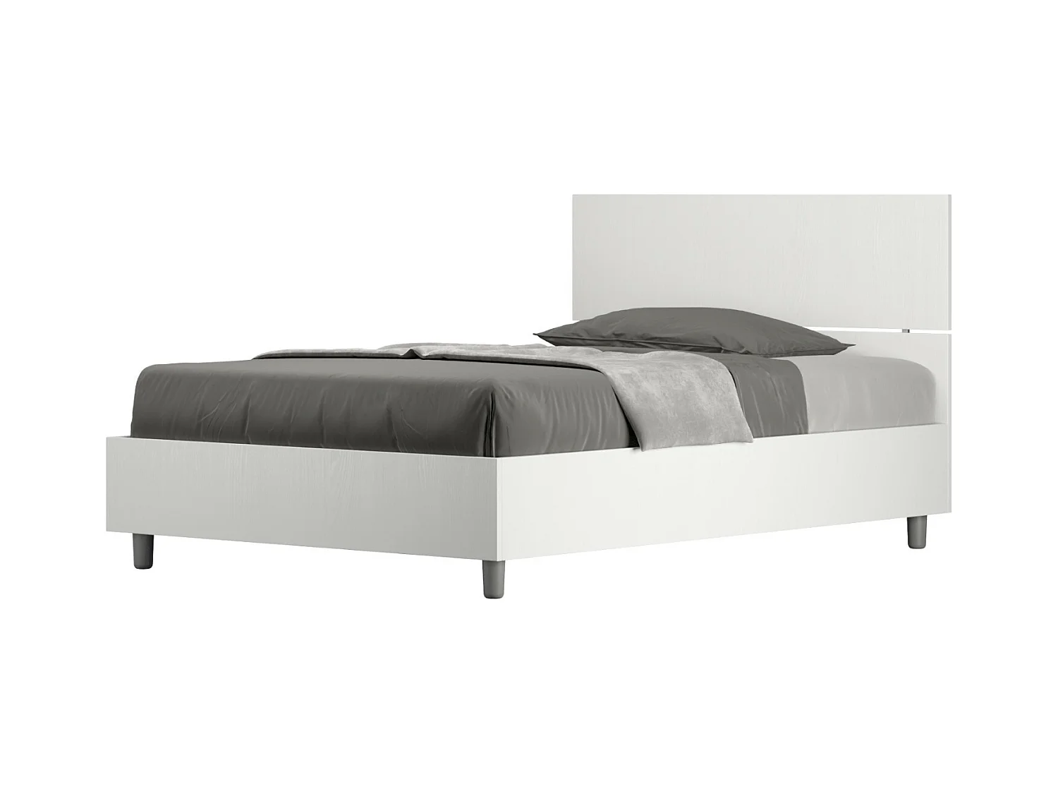 Lit en bois avec tête de lit inclinée Renoma-Couleur Blanc-120x200-Version avec sommier