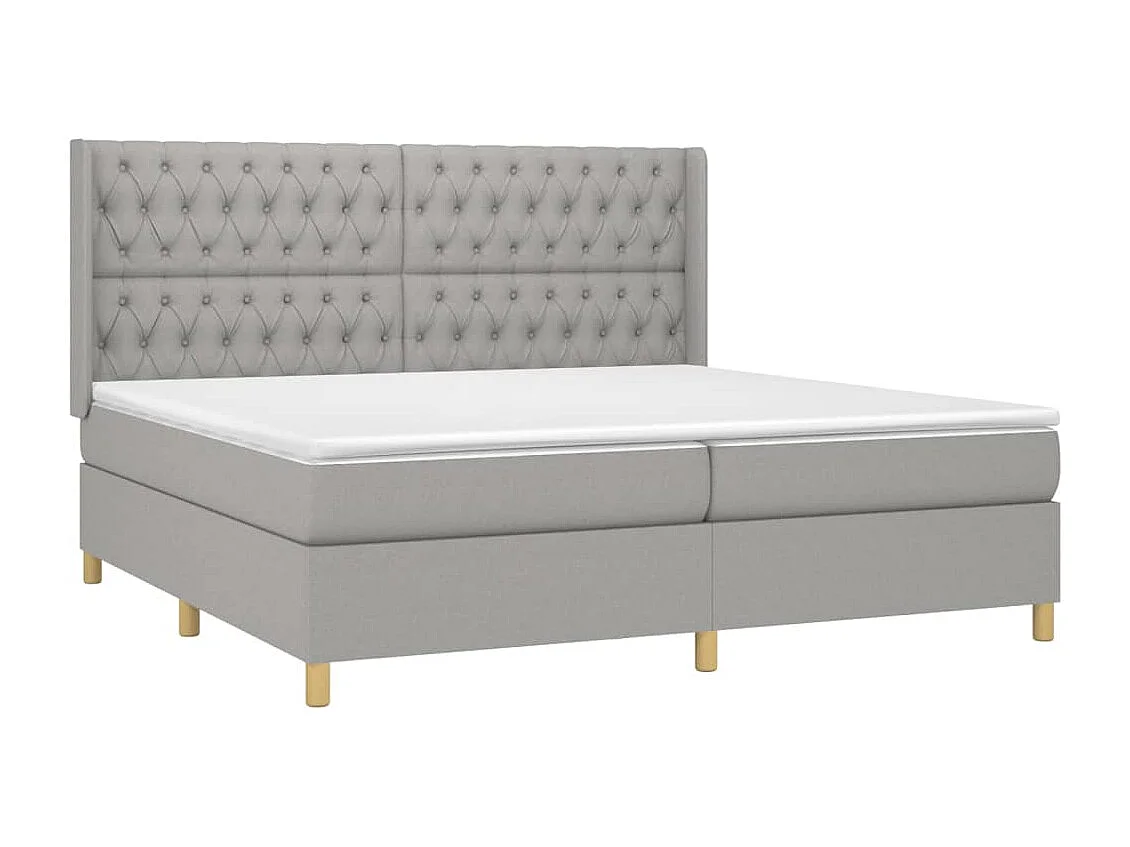 Lit à sommier tapissier matelas et LED Gris clair 200x200 Tissu