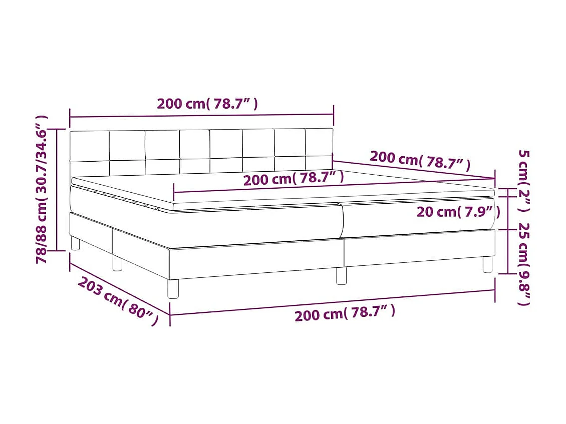 Lit à sommier tapissier avec matelas Marron foncé 200x200 3