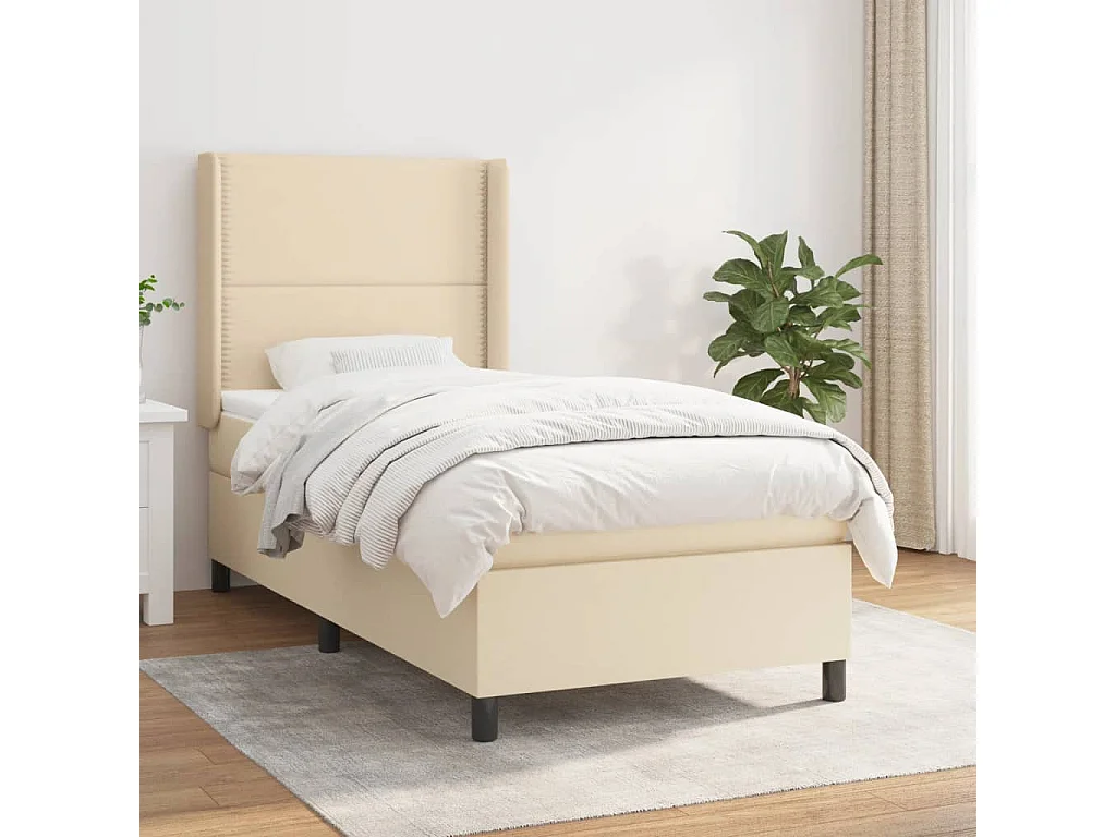 Lit à sommier tapissier avec matelas Crème 100x200 Tissu