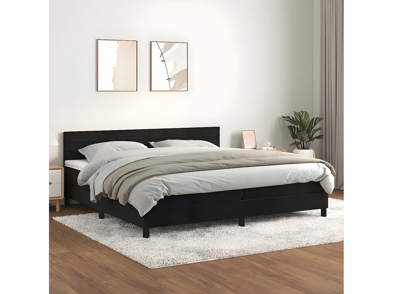 Lit à sommier tapissier et matelas Noir 200x200 Velours 3