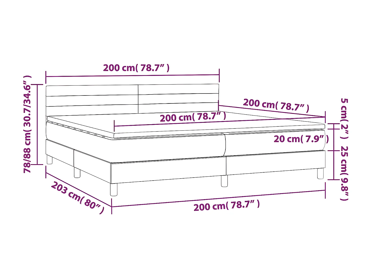 Lit à sommier tapissier et matelas Noir 200x200 Velours 3