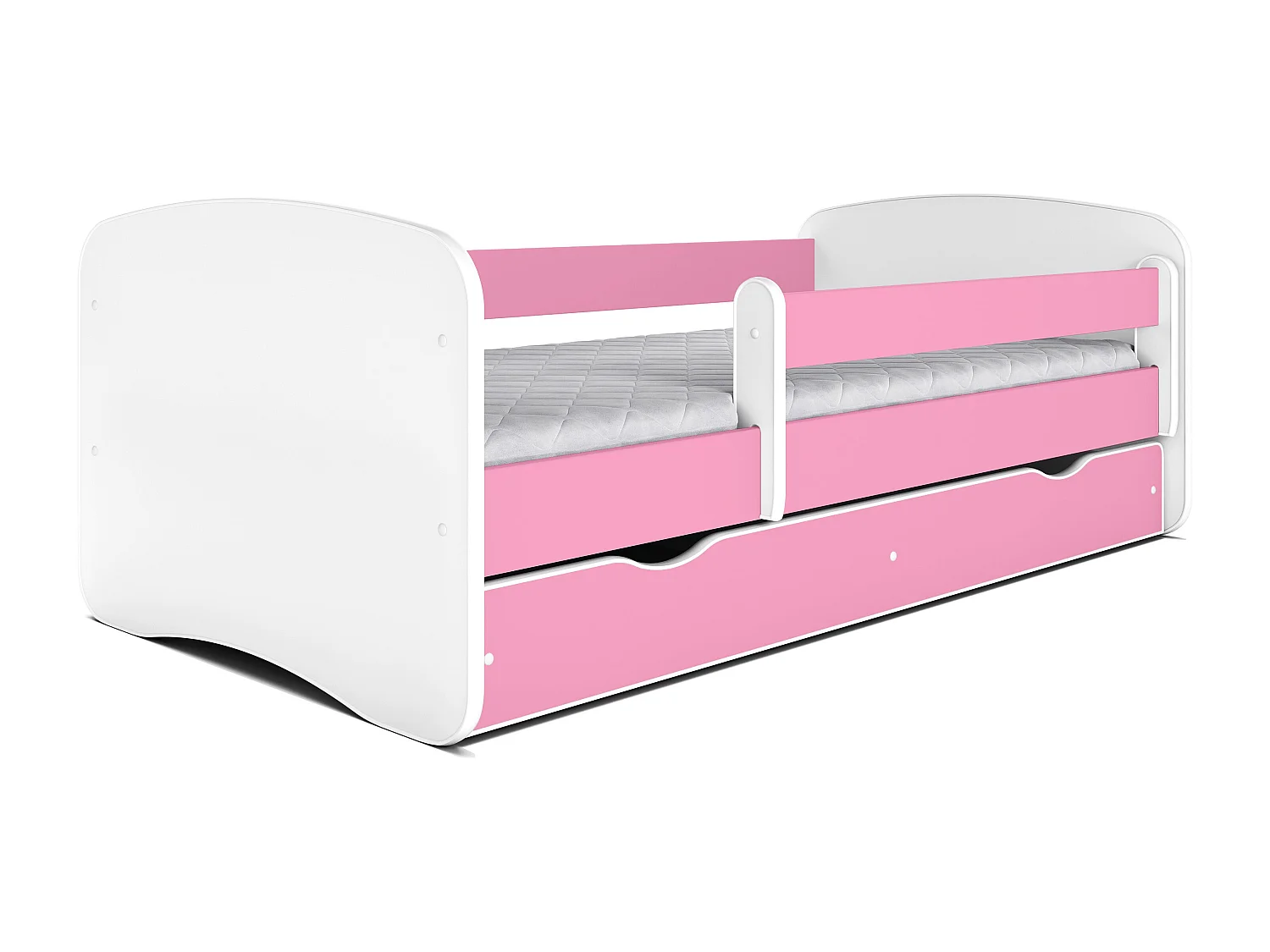 Cama infantil rosa con somieres y barrera de seguridad extraíble Drimy-Colchones de espuma-Ropa de cama 80x180 cm