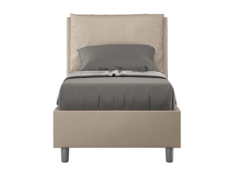 Lit adulte moderne avec coussins rembourrés simili cuir Anja-Couleur Beige-80x190