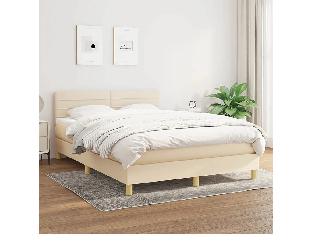 Boxspring met matras stof crèmekleurig 140x200 cm