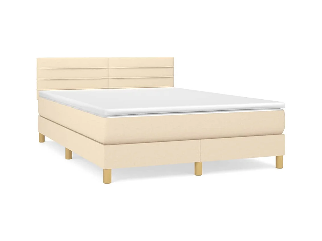 Lit à sommier tapissier avec matelas Crème 140x200 Tissu 7
