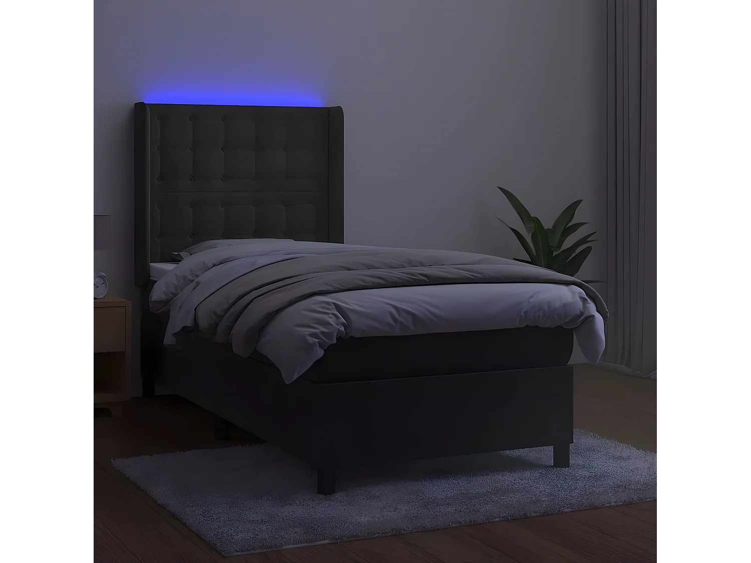 Lit à sommier tapissier matelas et LED Gris foncé 100x200 Velours