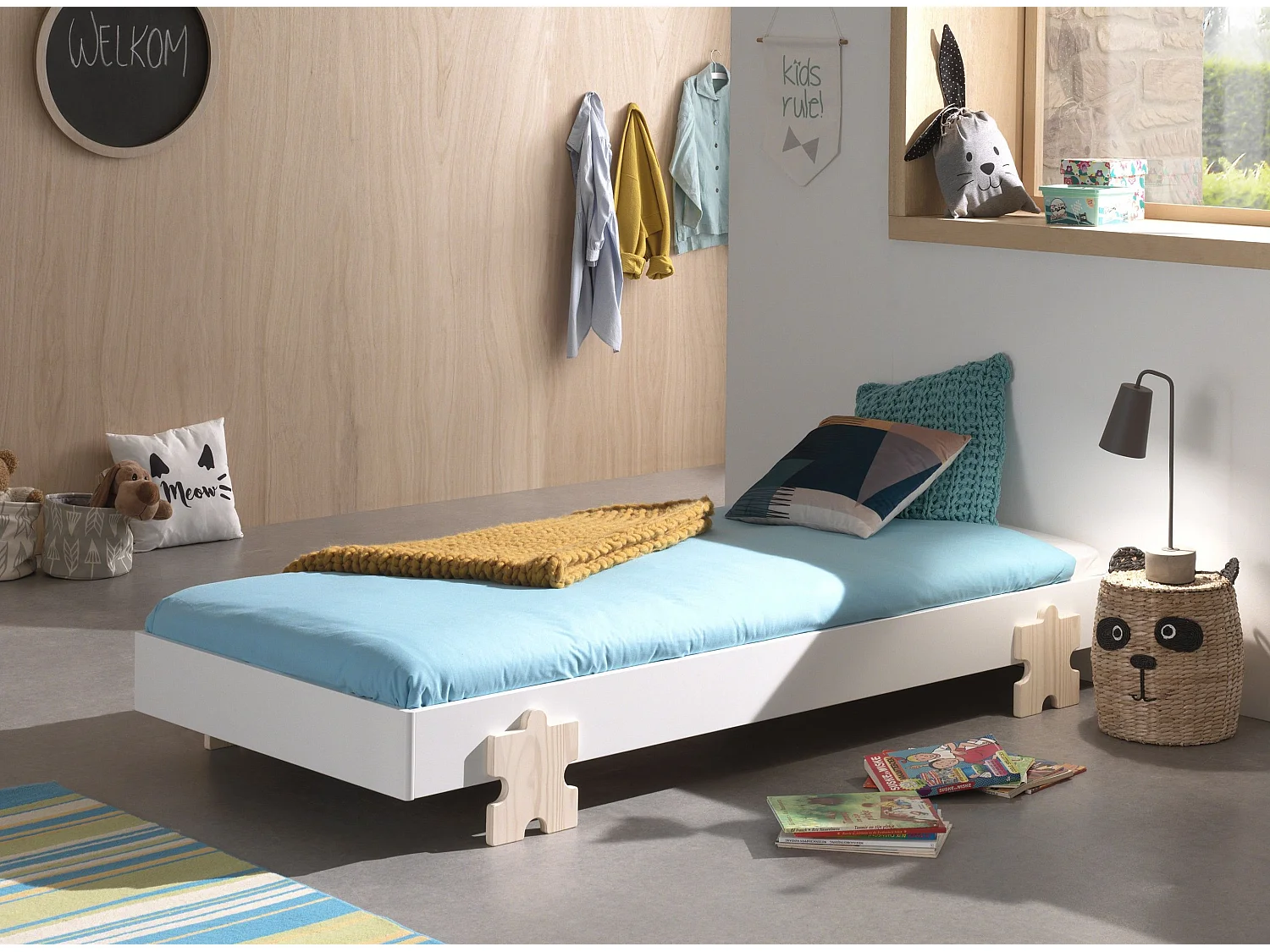 Lit Enfant en Bois "Modulo Puzzle" 90x200cm Blanc