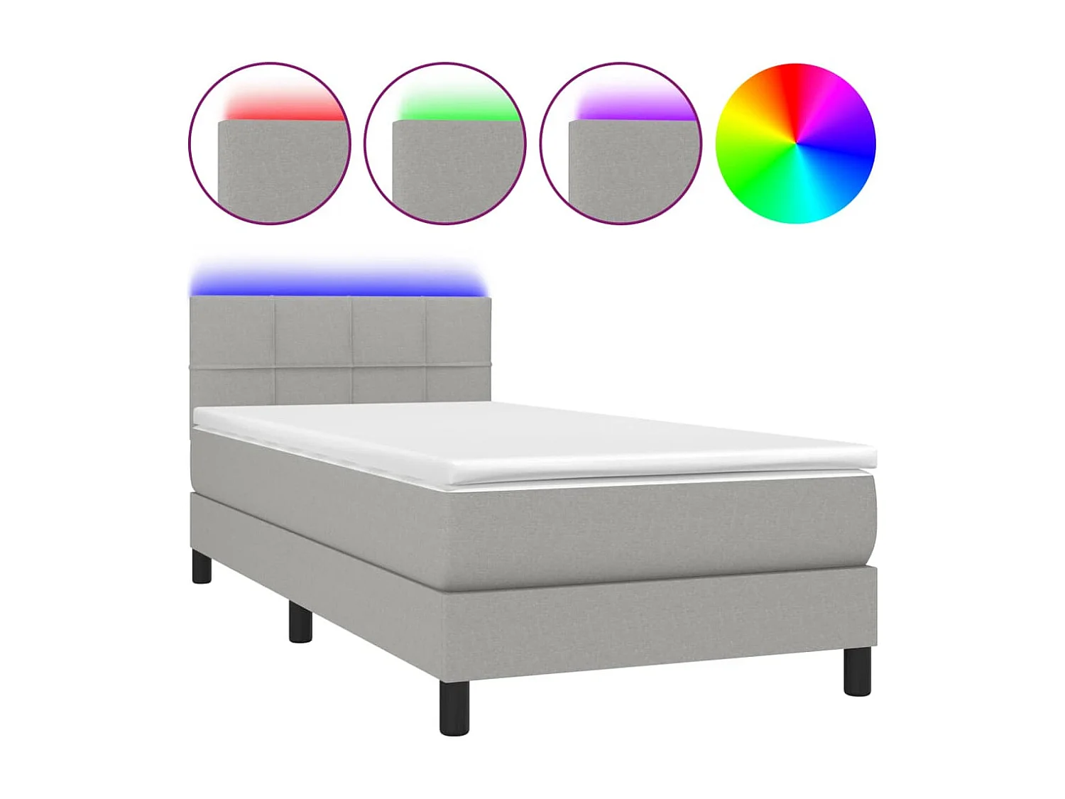 Lit à sommier tapissier avec matelas et LED Gris clair 90x200 Tissu