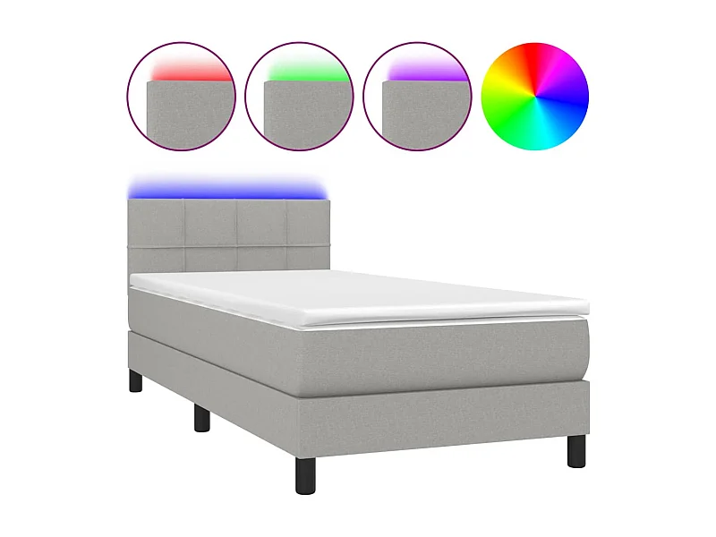Lit à sommier tapissier avec matelas et LED Gris clair 90x200 Tissu