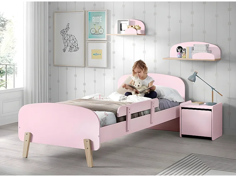 Lit Enfant & Barrière de Sécurité "Kiddy" 90x200cm Rose